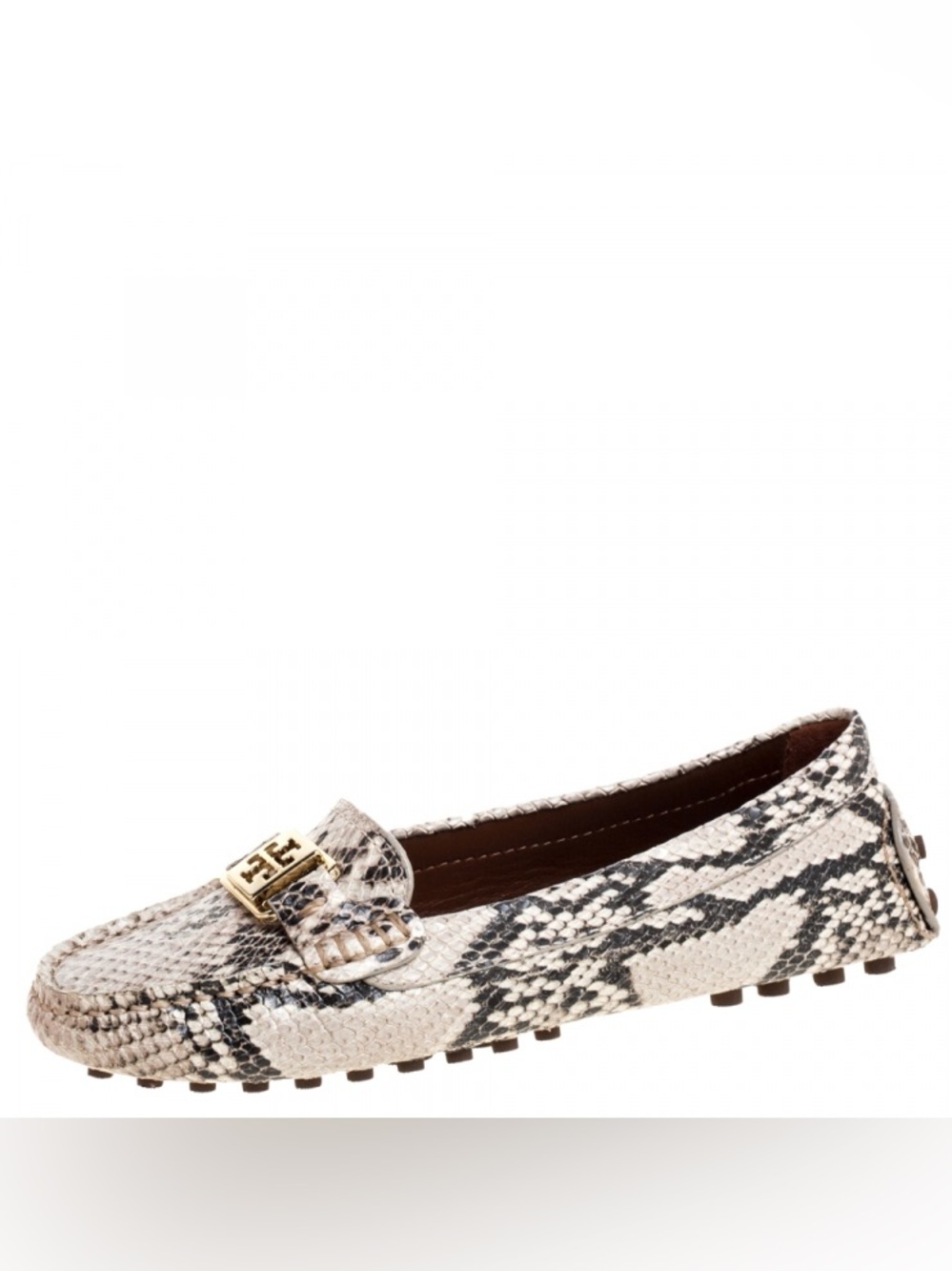 Tory Burch Kendrick Python Embossed Driving Loafer | Brown/Cream